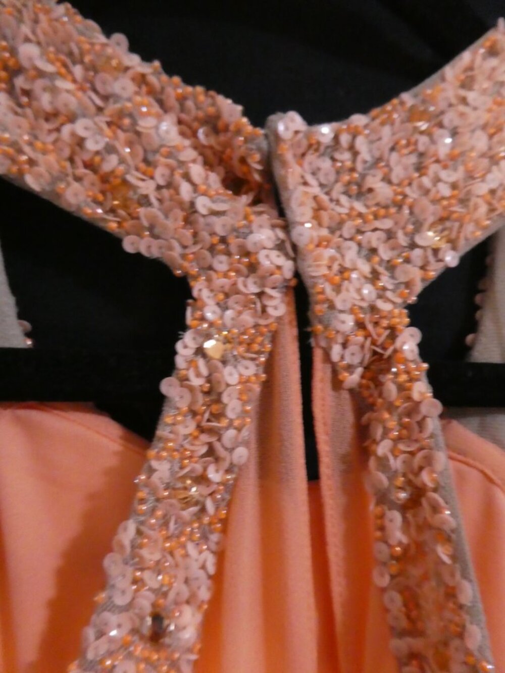 MANGO Suit Collection Beaded Halter Chiffon Maxi Dress Peach Orange - Size 9 - Picture 12 of 16